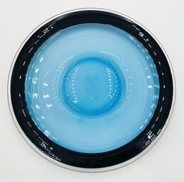 XL Art Glass Bowl In Blue & Black By Correia Glass, Signed & Dated 1999