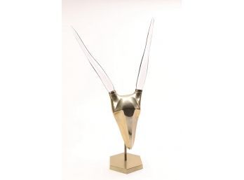Brass & Crystal Antelope Sculpt, Style Of Karl Springer