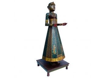 Antique Polychromed Hindu Buddah, Standing Over 4ft