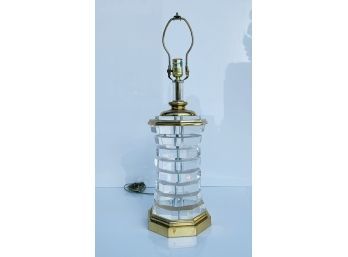 Octagonal Lucite & Brass Table Lamp, Karl Springer Attb