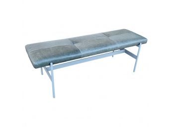 Mid Century Modern Style Leather & Steel Bench, NEW