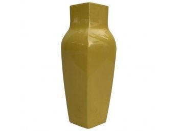 Large Hexagonal Shape Yellow Ceramic Vase
