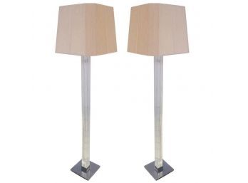 Pair Of Lucite And Chrome Floor Lamps By Karl Springer