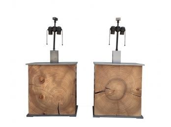 2 CABO Lamps By Laura Hunt, Solid Wood & Stainless