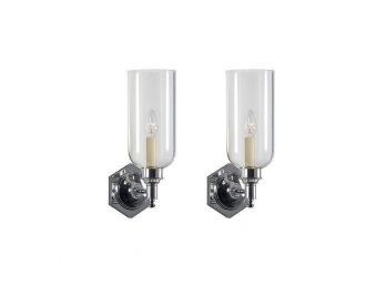 Pair Of Nickel & Glass Sconces By Charles Edwards