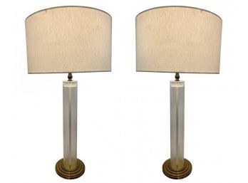 Lucite And Brass Table Lamps With Graduated Bases