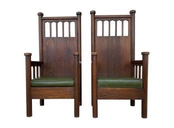 62 Inches Tall Arts & Crafts Arm Chairs, Early 1900s