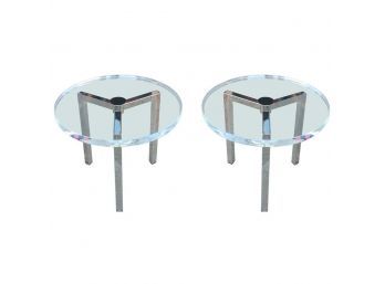 Pair Of Lucite And Nickel Side Tables By Charles Hollis