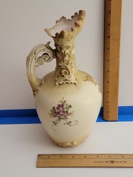 Excellent Vintage Porcelain Teplitz Marked Vase With Exquisite Hand Painted Flowers Rare