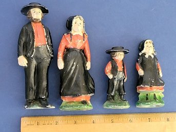 (4) Zinc Amish Family Members Father, Mother, Son And Daughter. Circa 1940-50s Solid Zinc Painted