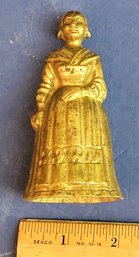 Pilgrim Bronze Desk Bell Woman With New England Bonnet And Book. Nice Clear Ring