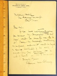 Autographed Letter Of The Conservationist, Professor And Author Dallas Lore Sharp To Newspaper Editor