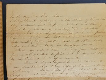 1847 The Will Of John Brewster Of Connecticut- In The Name Of God Amen. As The Opening Line.