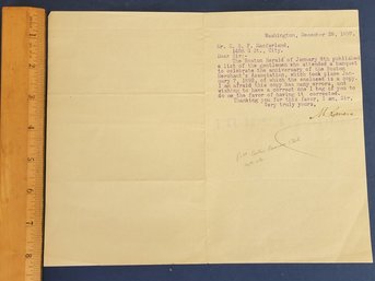 Early Typed And Mimeo Graphic Letter, Dated December 28, 1897, To Mr. H. B. F. Macfarland Rare Item
