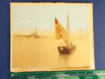 Fishing Boat Venetian Souvenir Photography,  Hand Painted Highly Detailed Photograph From The Late 1800s