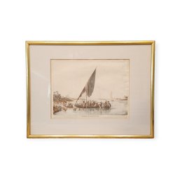 Antique Print 'Ferry Boat Near Nedssili' By Bowyer Historic Gallery, Pall Mall, 1801 - Very Rare
