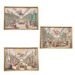 Set Of 3 Antique Hand-Colored Engravings By Georg Balthasar Probst - 18th Century