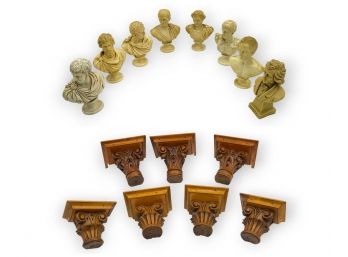 Vintage Set Of 8 Italian Busts And Custom Sconces