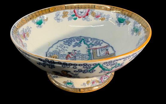 Large Antique Serving Bowl Transferware Decorated Chinoiserie