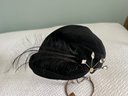 Four Vintage Women's 1940s Black Hats Felt Fur Feathers Flowers Netting