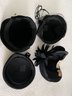 Four Vintage Women's 1940s Black Hats Felt Fur Feathers Flowers Netting