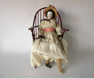 Antique Porcelain Head Doll With Cloth Body