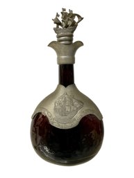 Antique Pewter And Amber Decanter With Ship Cork