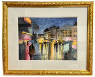 Signed Michael Patterson Watercolor Painting Of Rainy City