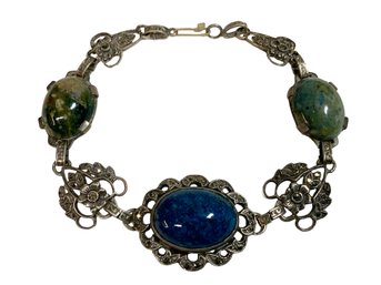 Victorian Sodalite And Marcasite Sterling Bracelet
