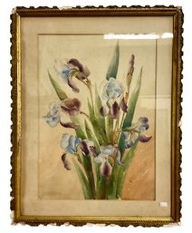 Antique Watercolor Of Irises Signed A.B. Fleming