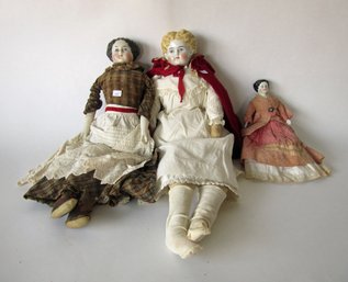 Lot Of 3 Porcelain-Headed Dolls