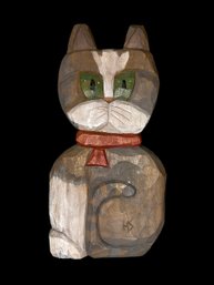 Signed HS (Helen Slocum?) Basswood Cat Carving