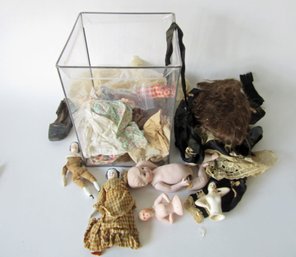 Antique Doll Parts And Clothing Lot