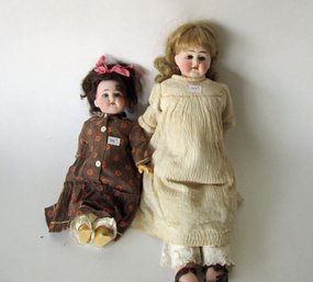 Lot Of 2 Antique Bisque Head Dolls, Small
