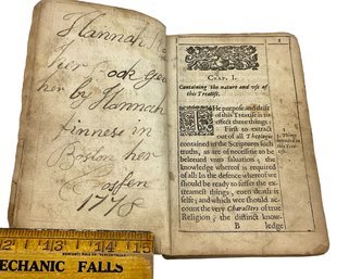 1700s Book Inscribed To Hannah Bradford Early Plymouth Settler