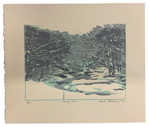 Michael A. Roosevelt Block Print Of Snowy Woods