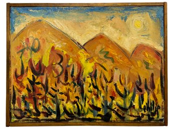 Abstract Landscape Oil Painting By Philip Barter (1939- Titled '3 Pals'