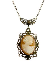 Victorian Carved Shell Cameo Sterling Necklace