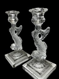 Victorian Dolphin Crystal / Glass Candle Holders
