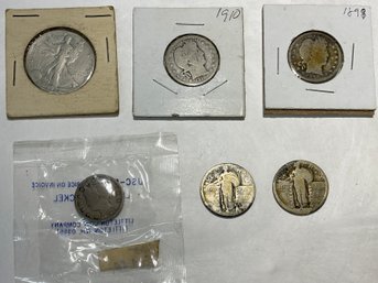 (6) Early American Coins 5 Are 90 Silver Liberty Barber Etc