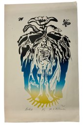 1960s M.A. Williamson Block Print Of Skeleton