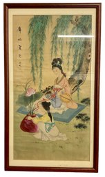 Large Japanese Watercolor Painting On Silk