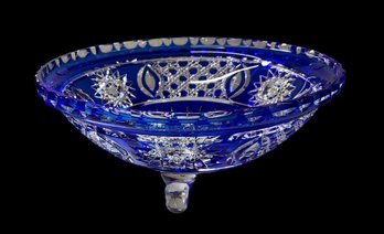 Czech Bohemian Cut To Clear Crystal Cobalt Blue Bowl