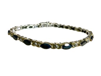 Sterling And Dark Blue Stone Tennis Bracelet