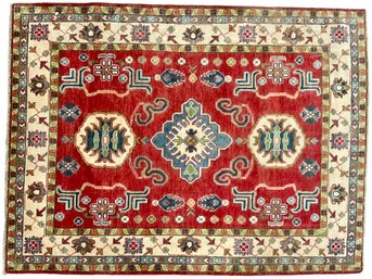 Handwoven Pakistani Cotton And Wool Rug Modern 6.5 X 5 Feet B