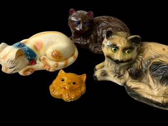 Lot Of Four VTG/Antique Chalkware Cats