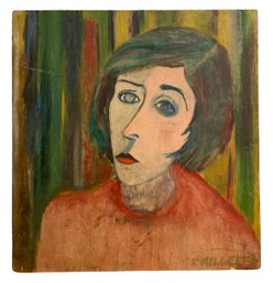 Kent Miller Outsider Art Painting Of A Woman On Wooden Board