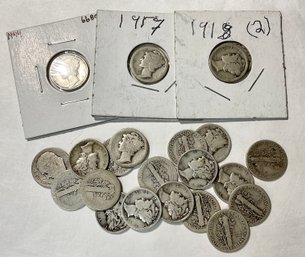 Lot Of 21 Silver Mercury Dimes