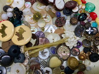 Collection Of Unusual Antique Buttons, Jet Glass, Marcasite Mop Etc.
