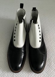 Vintage Retro Style Black And White Spats-Style Leather Mens Half Boots